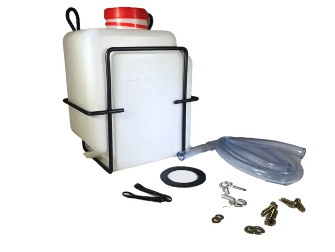BVR-4 – INTERDYNAMIC Radiator Overflow Tank, 2.5 Quart Fluid Capacity With All Mounting Hardware Mounts In Wire Baske...